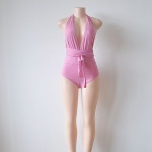 Pink One Piece Beaded Swimsuit Bathing Suit